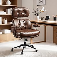 OVIOS Ergonomic High Back Office Chair - Mid-Century Modern Faux Leather Executive Swivel Chair with Thick Cushion, Dark Brown
