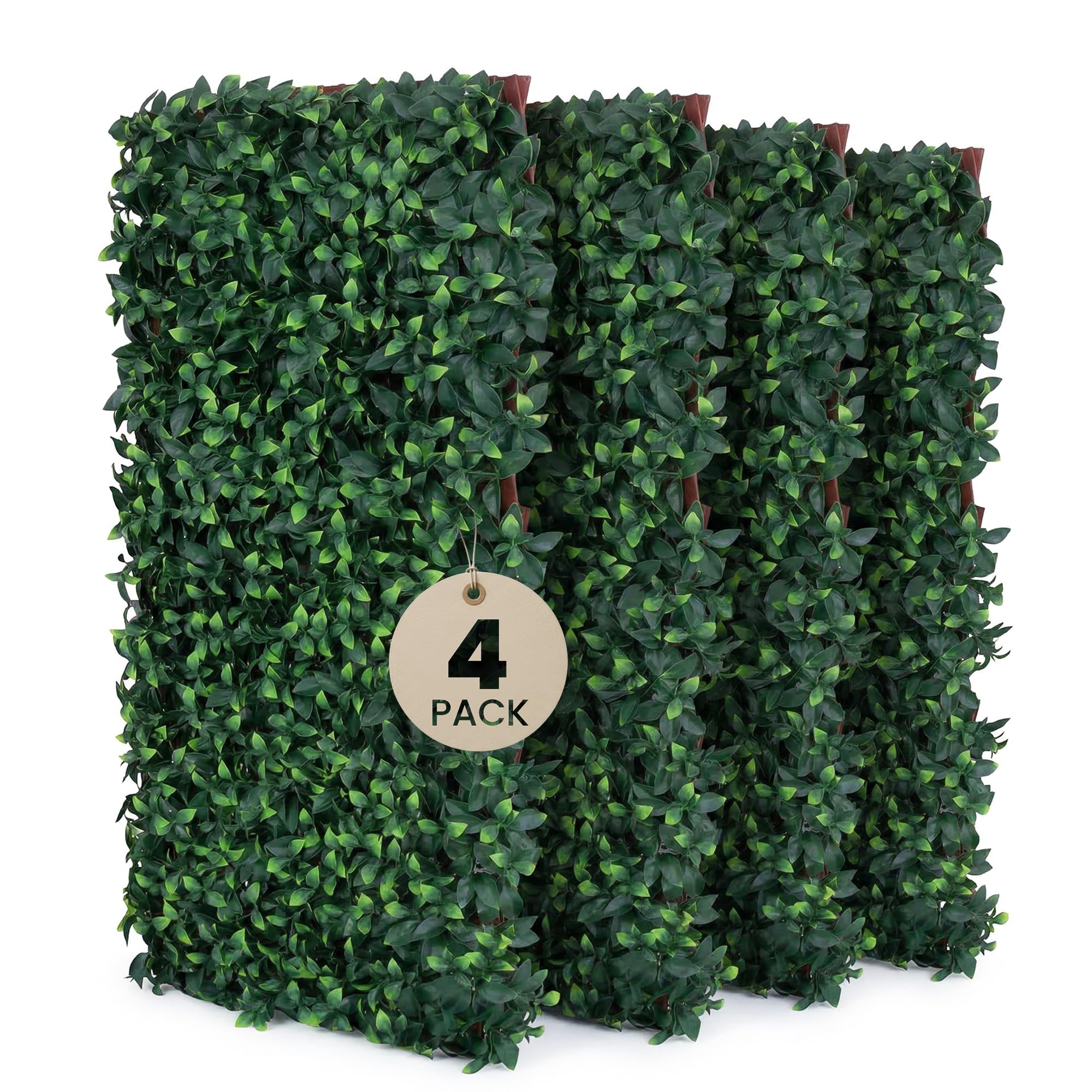 4 Expanding Trellis With Artificial Leaves 35x71 In (90x180 cm) - Garden Privacy Screen & Outdoor Decor, Ficus Leaf Artificial Hedge Screening Panel for Balcony, Terrace, and Wall