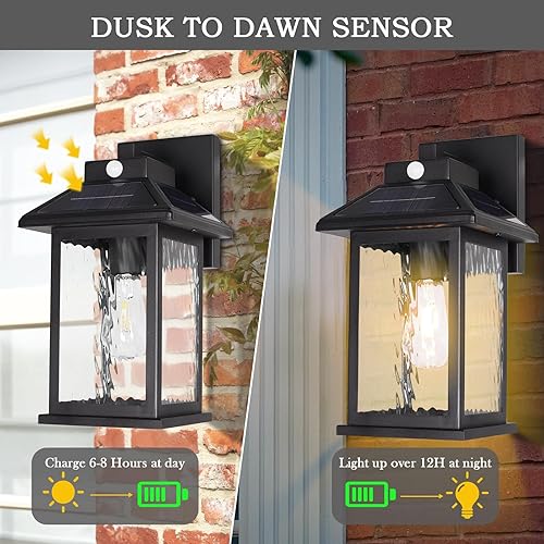 Miniatura 6 de Faroles solares de pared con sensor de movimiento para exteriores, lámpara de porche alimentada por energía solar, impermeable, del atardecer al