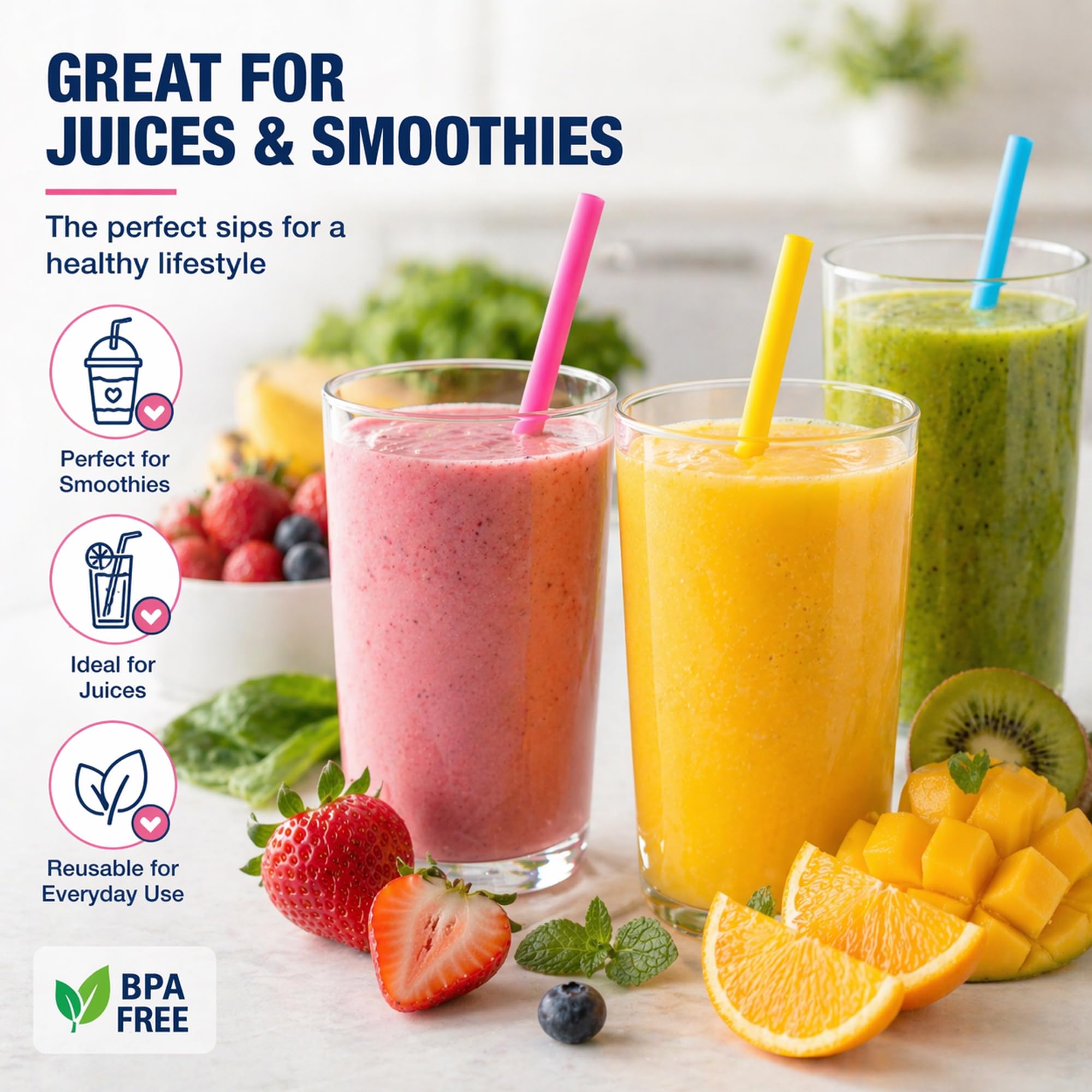 Wiederverwendbare Silikon-Trinkhalme, BPA-frei, inklusive Reinigungsbürste, 25,4 cm lang, extra breit, tolles Geschenk für Smoothies und Bubble Tee-Liebhaber, 5 Stück