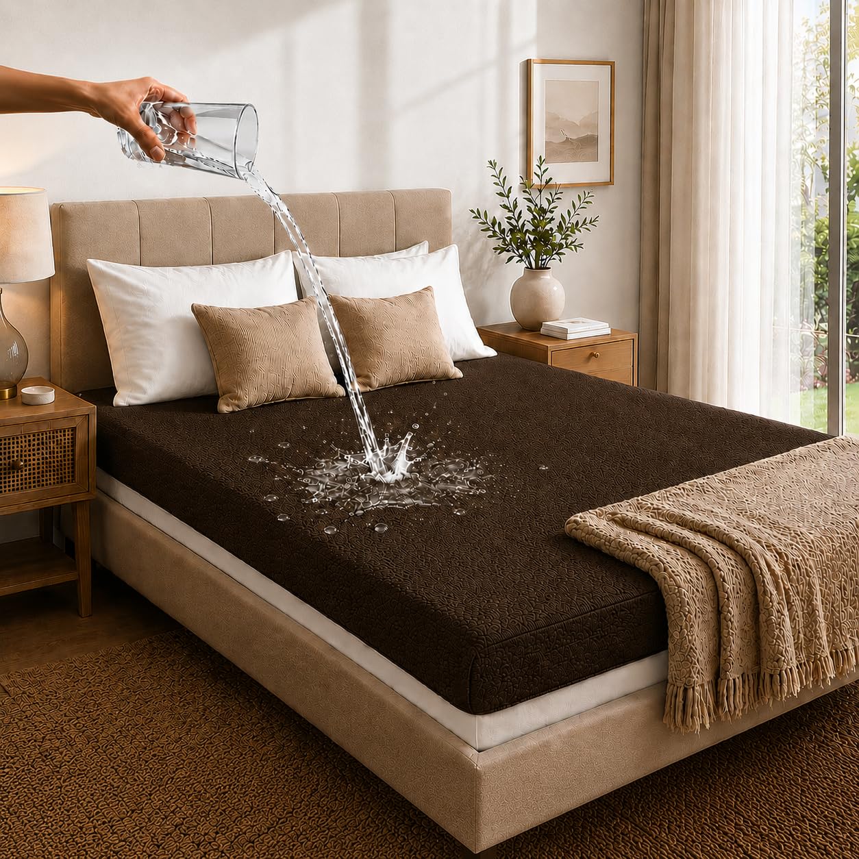 King Size Waterproof Mattress Protector, 72 x 72 Inches (183 x 183 cm), Ultra Soft Cotton Feel Terry Mattress Cover, Breathable, Hypoallergenic, Fits Up to 10 Inch Mattress, Coffee-image-43