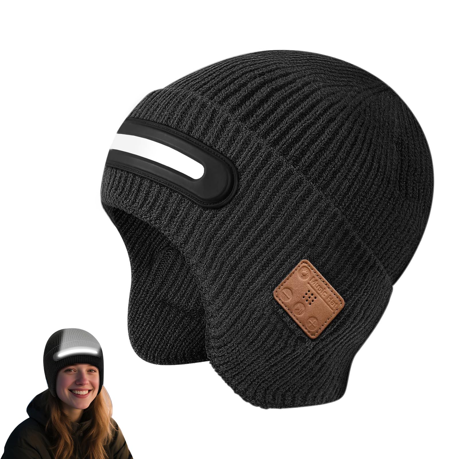 YSINOBEAR Rechargeable Bluetooth Beanie Hat with Light,Rechargeable Beanie Cap,Smart Bluetooth Beanie with 3-Stage LED Lighting, Musical Knit Hat with Headphones and Built-in Speaker Mic, (Black)