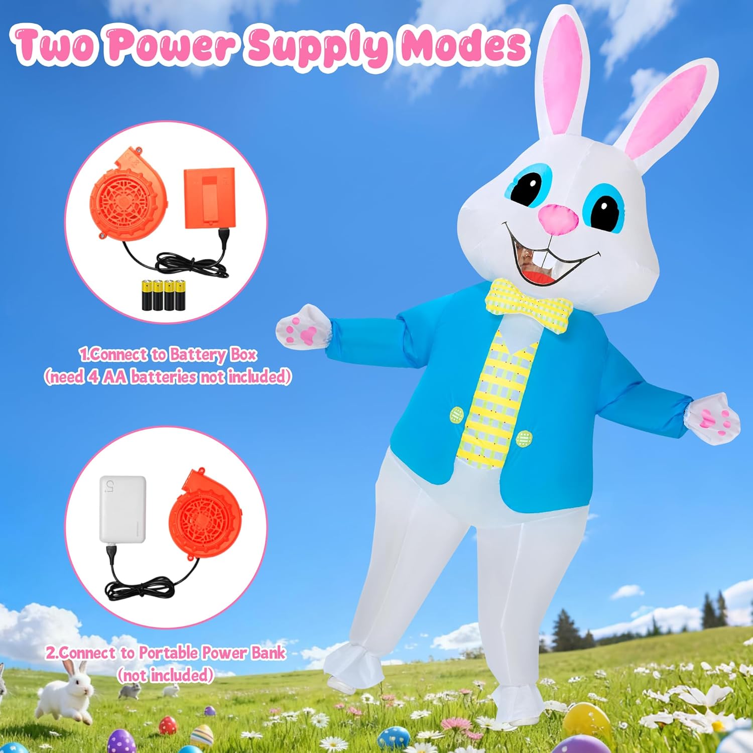 Stegosaurus Easter Inflatable Bunny Costume Adult, Funny White Rabbit Air Blow Up Costumes for Easter Party Men's Deluxe Bunny Costume Mascot Costume Cosplay Dress Up - Image 5