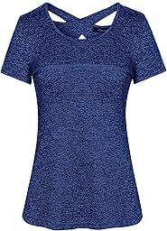 iClosam T-Shirts de Sport Femme à Manche Courtes Décontracté Tops Col Rond Respirant et Doux Haut Sport Femme Running Fitness Yoga Pilate