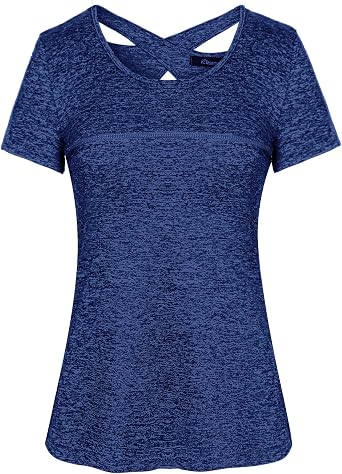 iClosam Women's Tunic T-Shirt Gym Top for Running Athletic Clothes Casual Wear Yoga Workout Short Sleeve Crew Neck, Dark Gray, UK Size - S 6-8