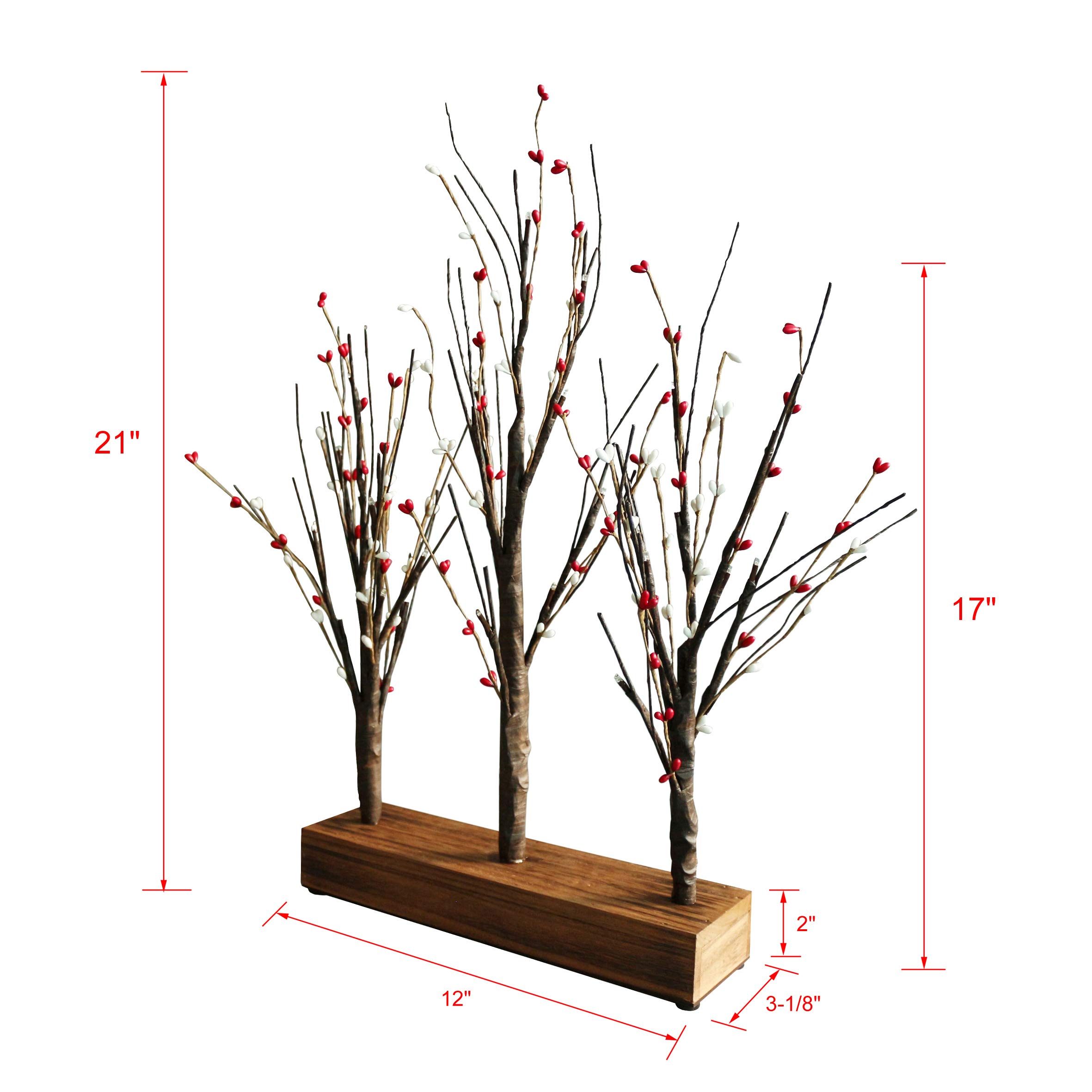 CVHOMEDECO. Funciona con baterías con Temporizador Iluminado Pip Berry Tree Tres árboles Luces LED de Mesa, para el hogar/Fiesta/Boda/Festival/Decoración de Interiores, H 53 cm