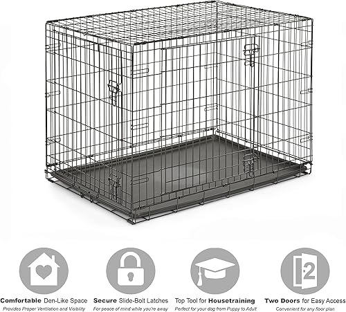 Miniatura 10 de Jaula de metal para perros, con puerta simple o doble, plegable de New World, Puerta doble, 36 - pulgadas, Negro