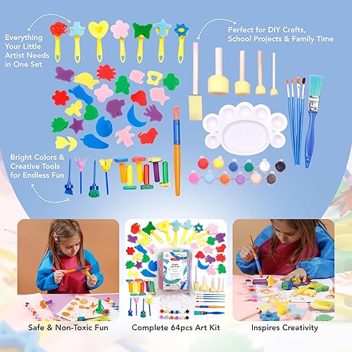 Miniatura 3 de Incraftables Juego de pintura de dedos lavable para niños, 65 piezas, pintura lavable no tóxica para niños pequeños, incluye delantal, esponjas,