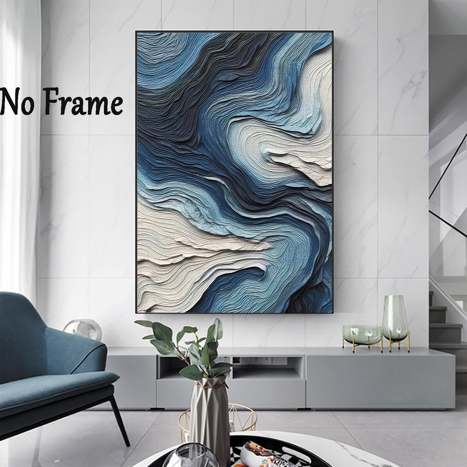 Amazon.com: Blue Abstract Textured Wall Art Blue White Gray