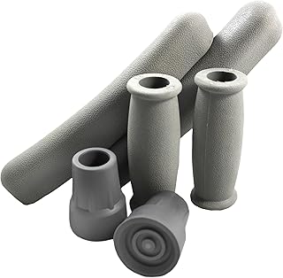 Cornucopia Replacement Crutch Parts Set, Comfortable Gray Rubber Pads Underarm Cushions, Hand Grips, and Feet Caps, Fits S...