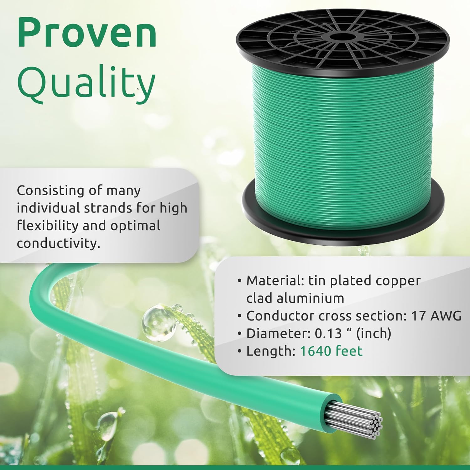 ECENCE Boundary Wire 1640ft Compatible with All Robotic Lawnmower, Suitable for Husqvarna and Other Brands, Define and Guide Perimeter Wire Ø 0.13 Zoll (Inch) Conductor Cross-Section of 17AWG