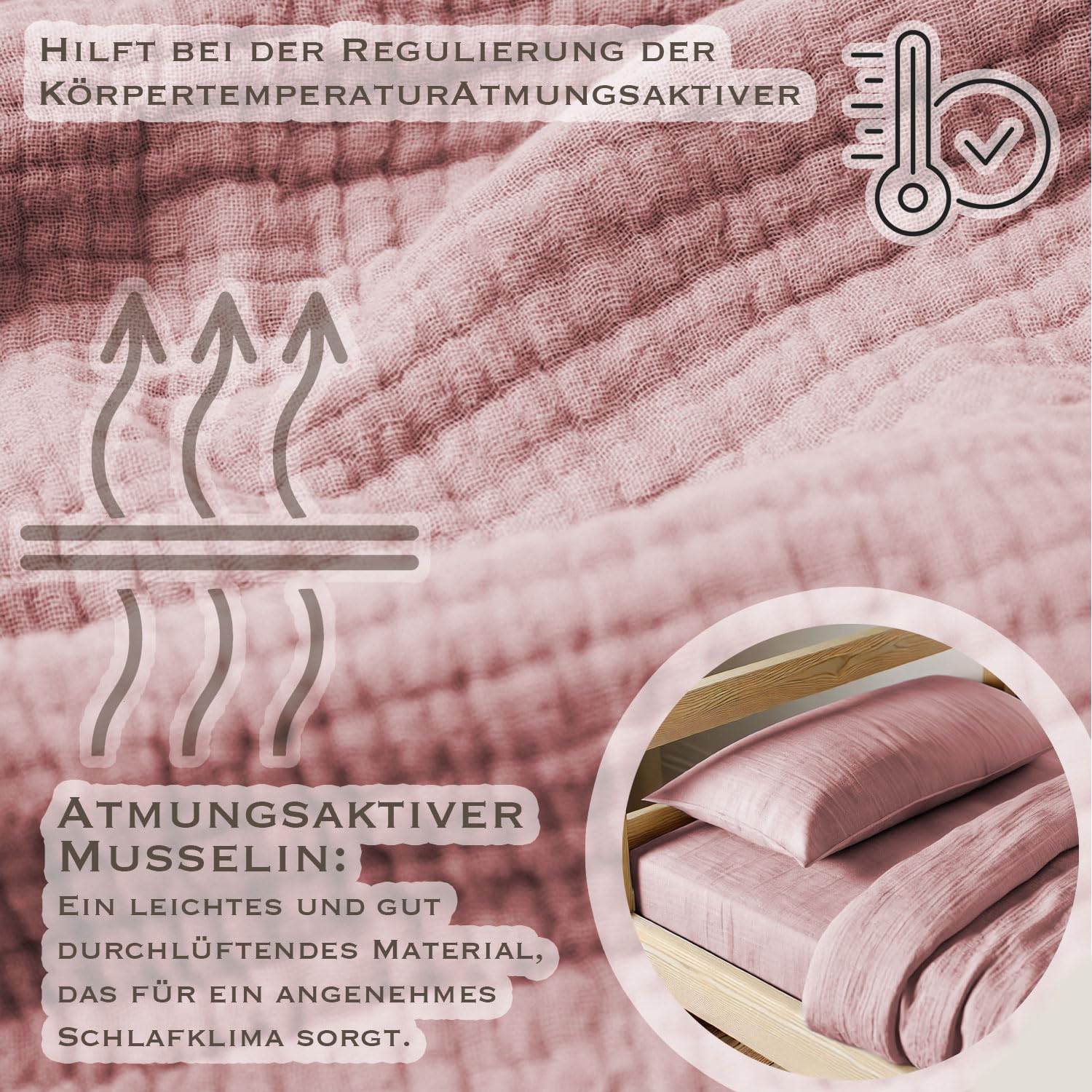 PaLulli® Komplet pościeli z muślinu, poszewka na poduszkę cm, pościel dziecięca ze 100% bawełny ekologicznej, certyfikat Oeko-Tex, cm + cm (różowa, 135 x 200 cm, 80 x 80 cm)