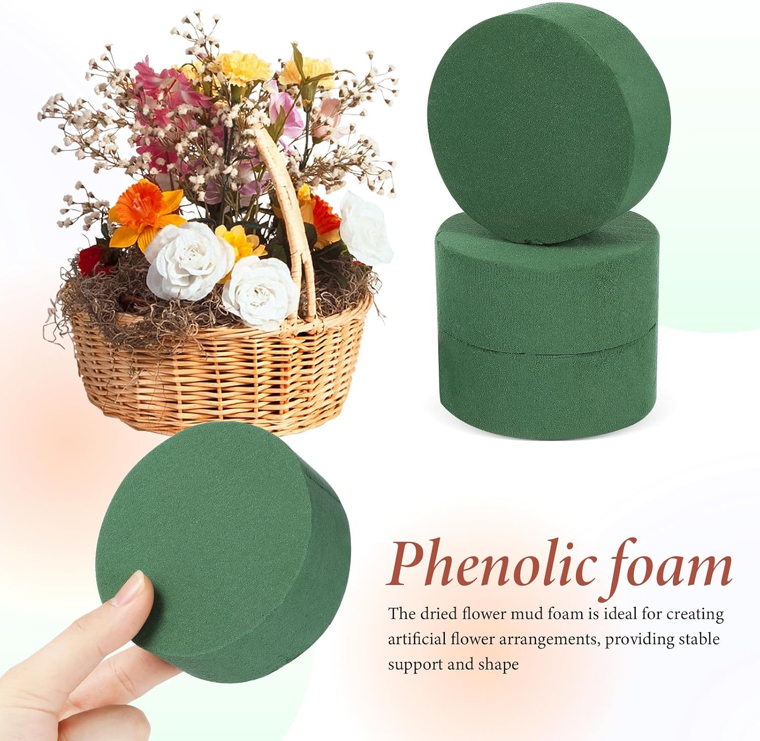 SEWACC 4Pcs Round Floral Foam Blocks 3.85X3.85X1.45In Absorbent Flower Mud for Artificial and Fresh Flower Arrangements Florist Mud for Craft Planter Filler and Home Decor