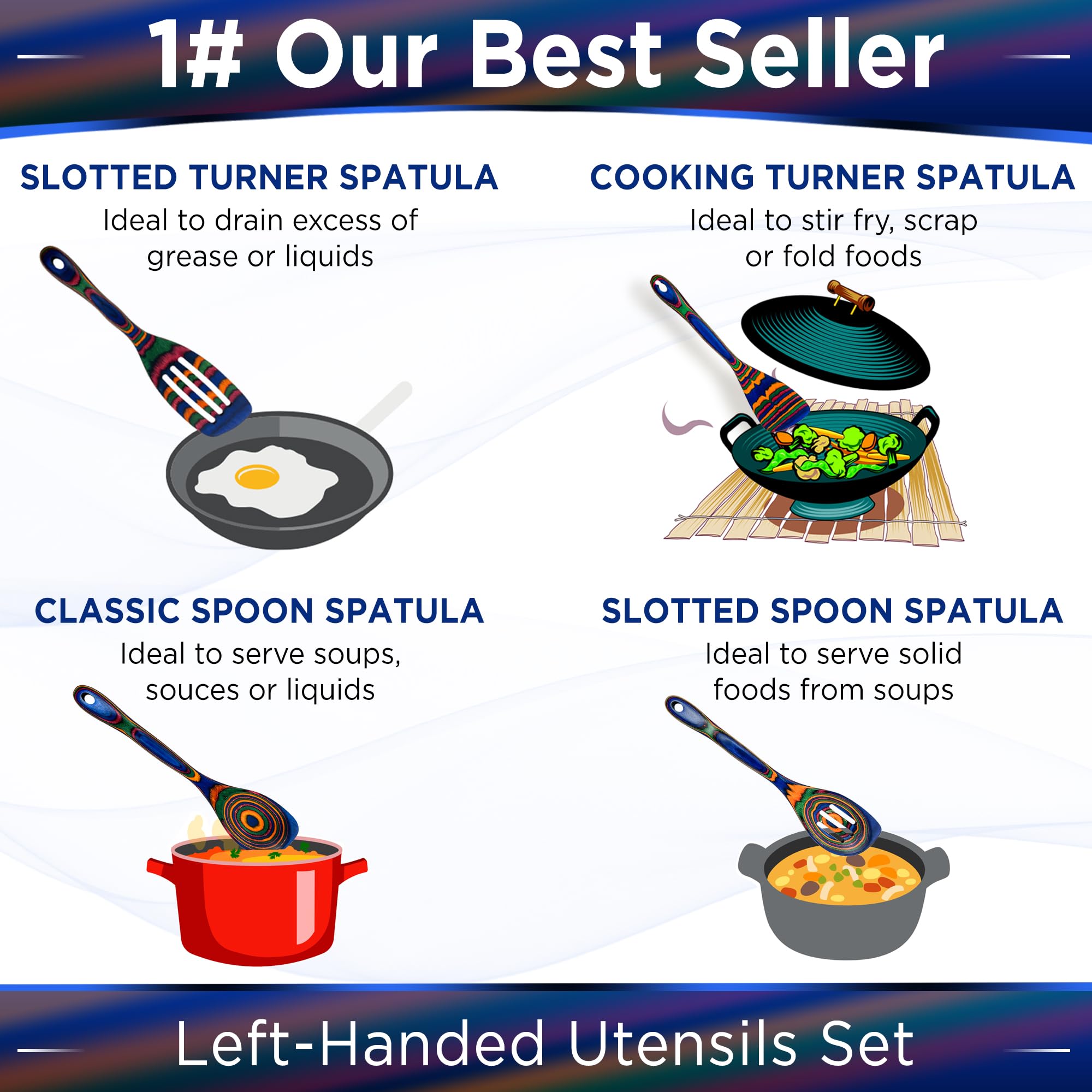 Lefty's Pfannenwender-Set für Linkshänder, 4 Spatel, 2 Löffel, ideal zum Kochen, Wenden, Allzweck-Küchenutensilien – Geschenke für Linkshänder, Erwachsene