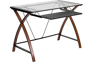Flash Furniture Jude Tempered Glass Computer Desk with Pull-Out Keyboard Tray