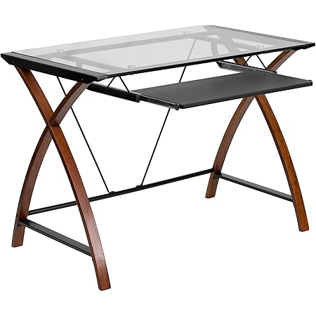 Amazon Com Realspace Axley 55 W Glass Computer Desk Cherry Silver Office Products