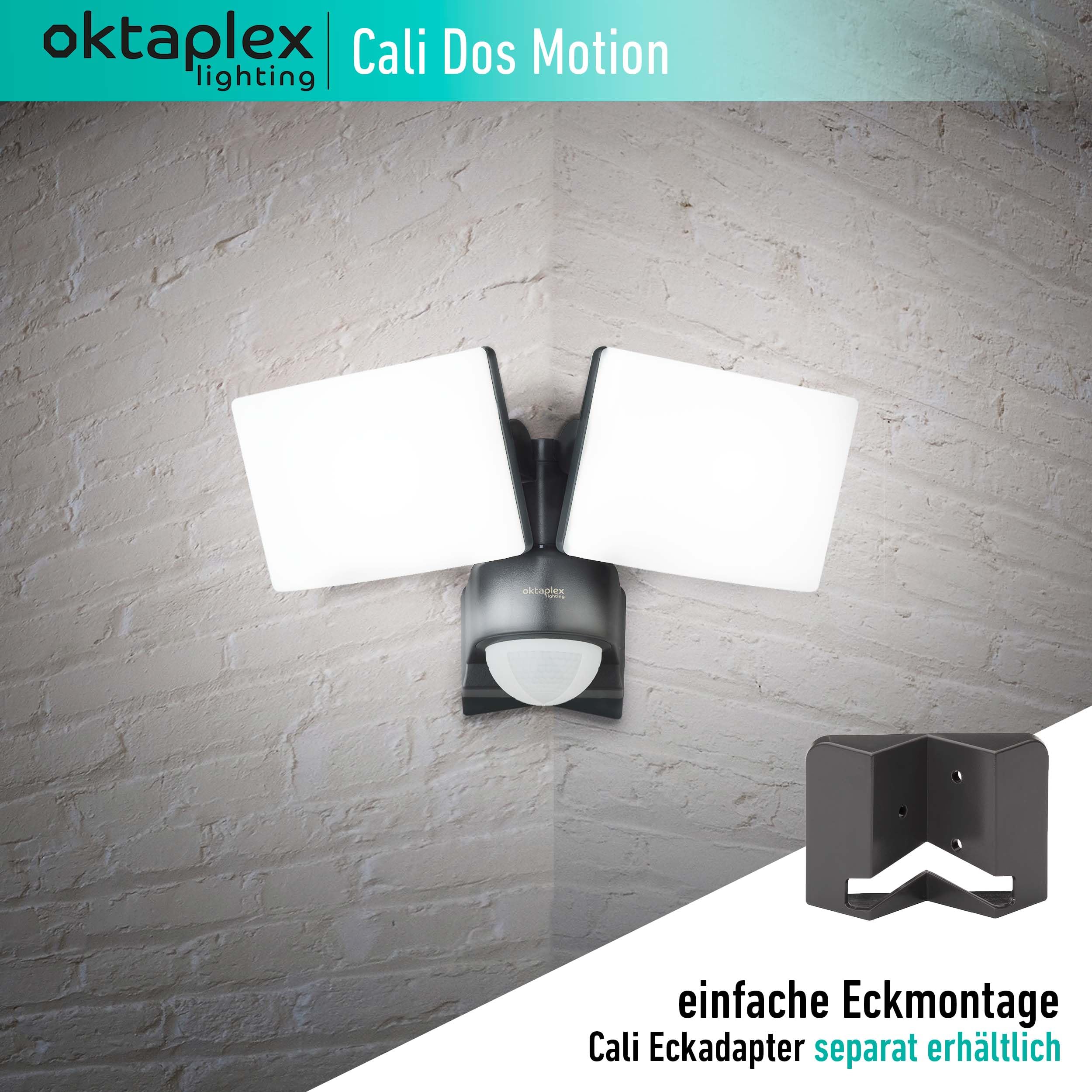 Oktaplex LED Strahler mit Bewegungsmelder Außen Cali Dos Motion | IP65, zwei Köpfe, 40W, 3000K warmweiß, Außenstrahler anthrazit Master Funktion