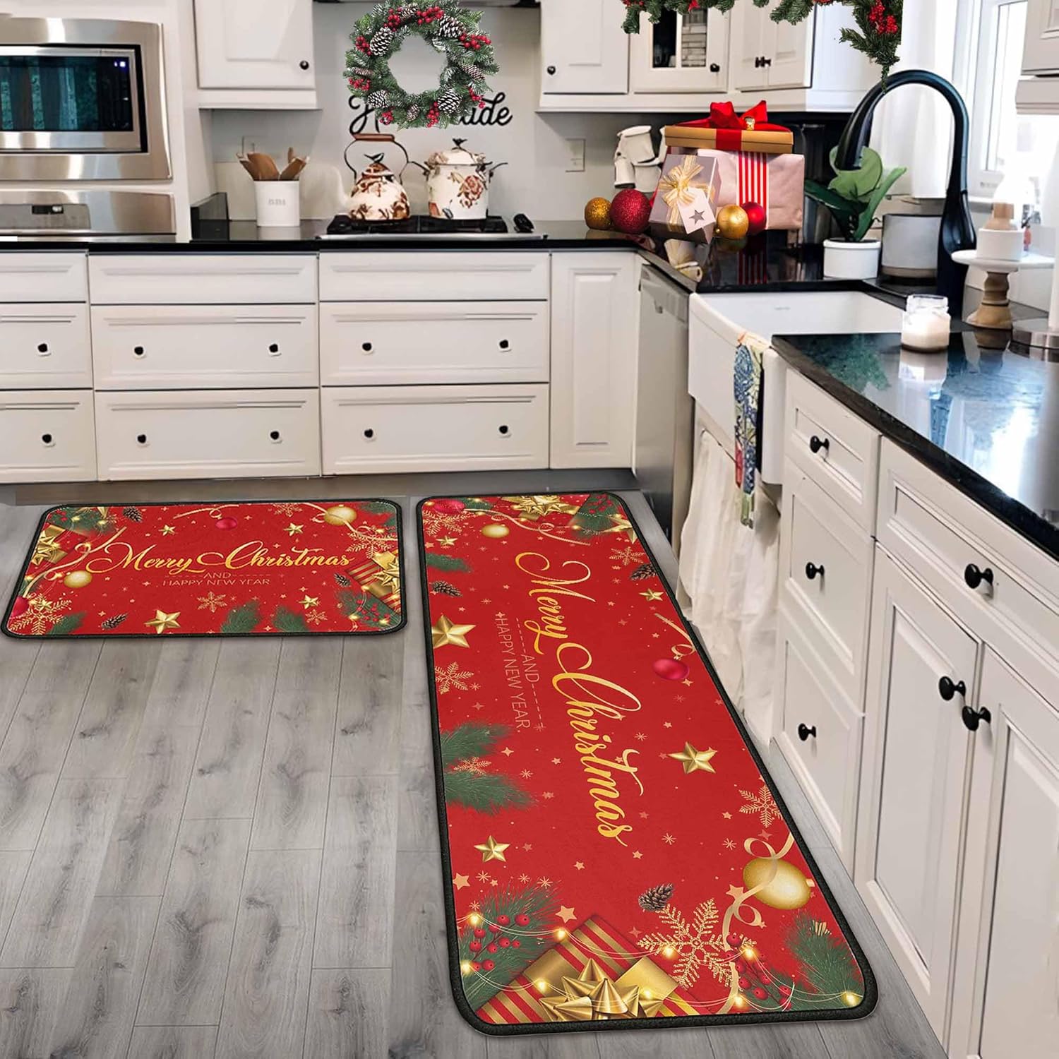 Putware Christmas Kitchen Mats Set of 2, Xmas Decor Non