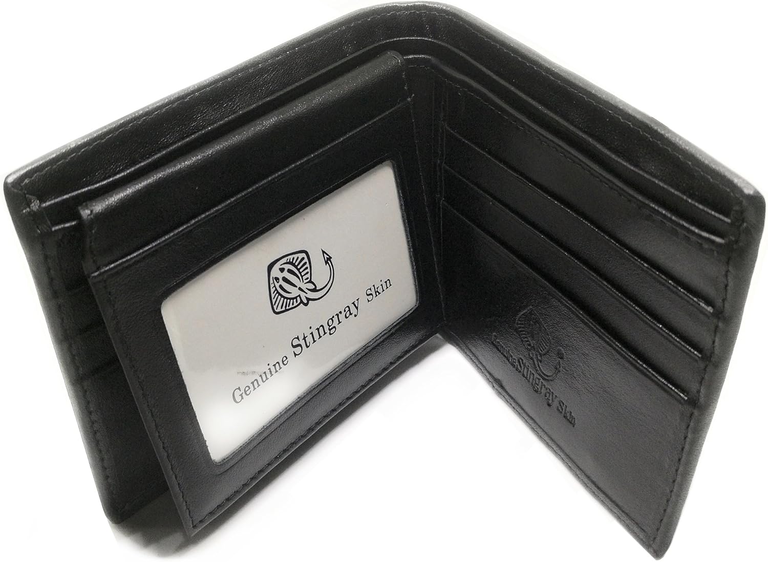 Stingray Bi-Fold Genuine Leather Simple Plain Black Color Wallet - Black - Image 7