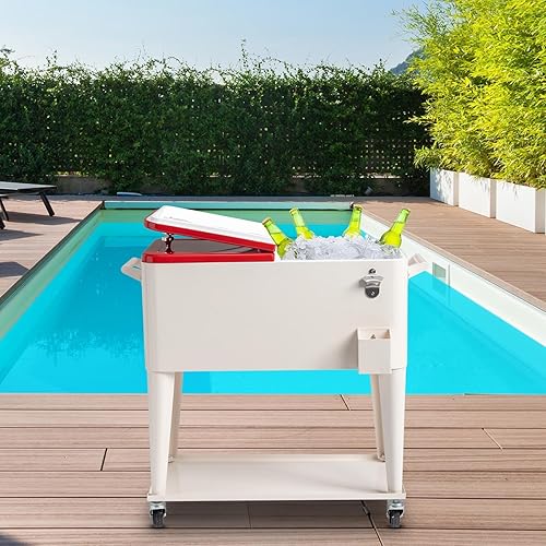 Enfriador rodante de gran capacidad de 80 cuartos de galón, diseño aislado que mantiene las bebidas frías 48 horas, incluye abridor de botellas de