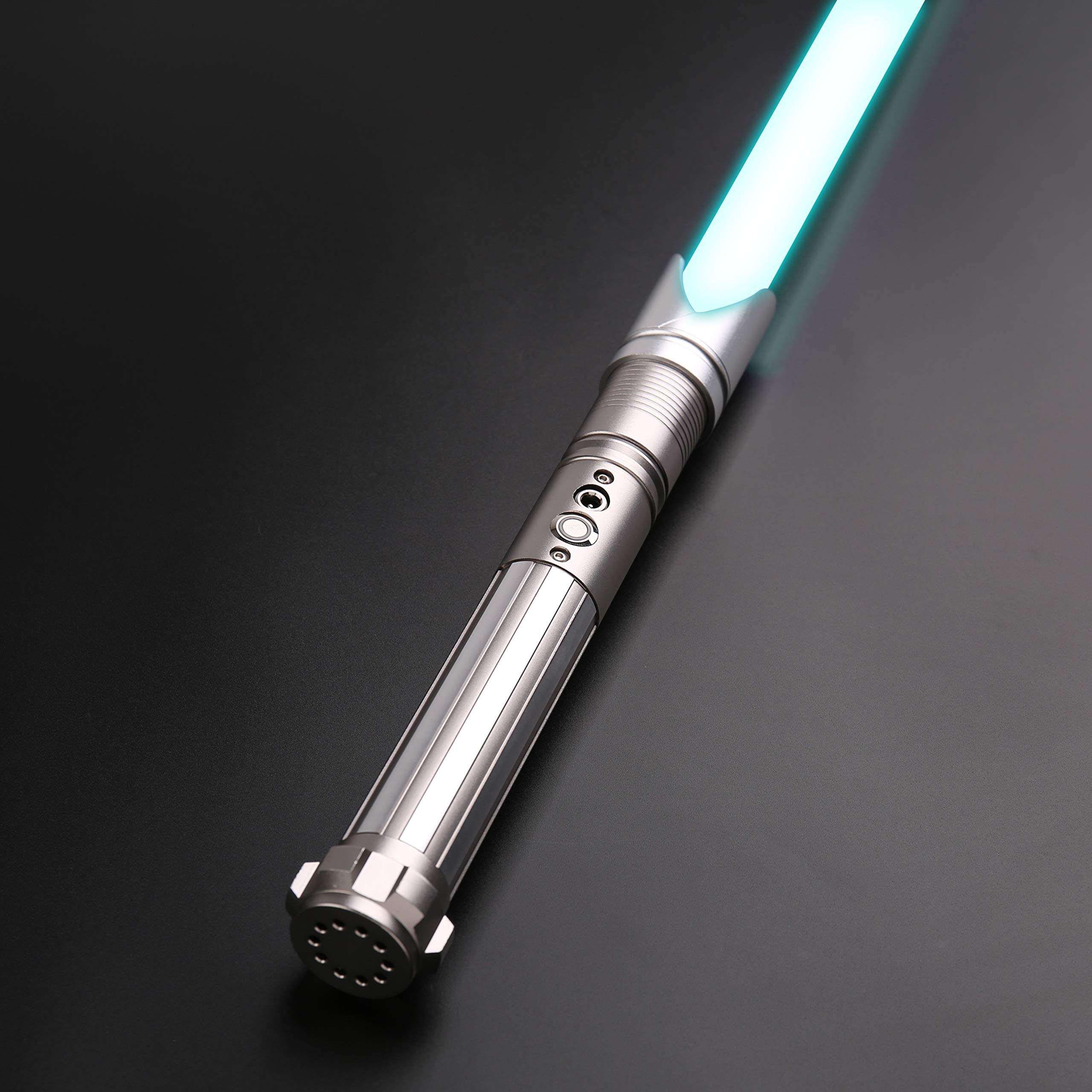 ScmYk Heavy Dueling Lightsaber for Adults Smooth Swing Force Fx Lightsabers Rechargeable Metal Hilt 12 Colors 16 Sound Fonts Light Saber Halloween Party Cosplay Props (Grey)