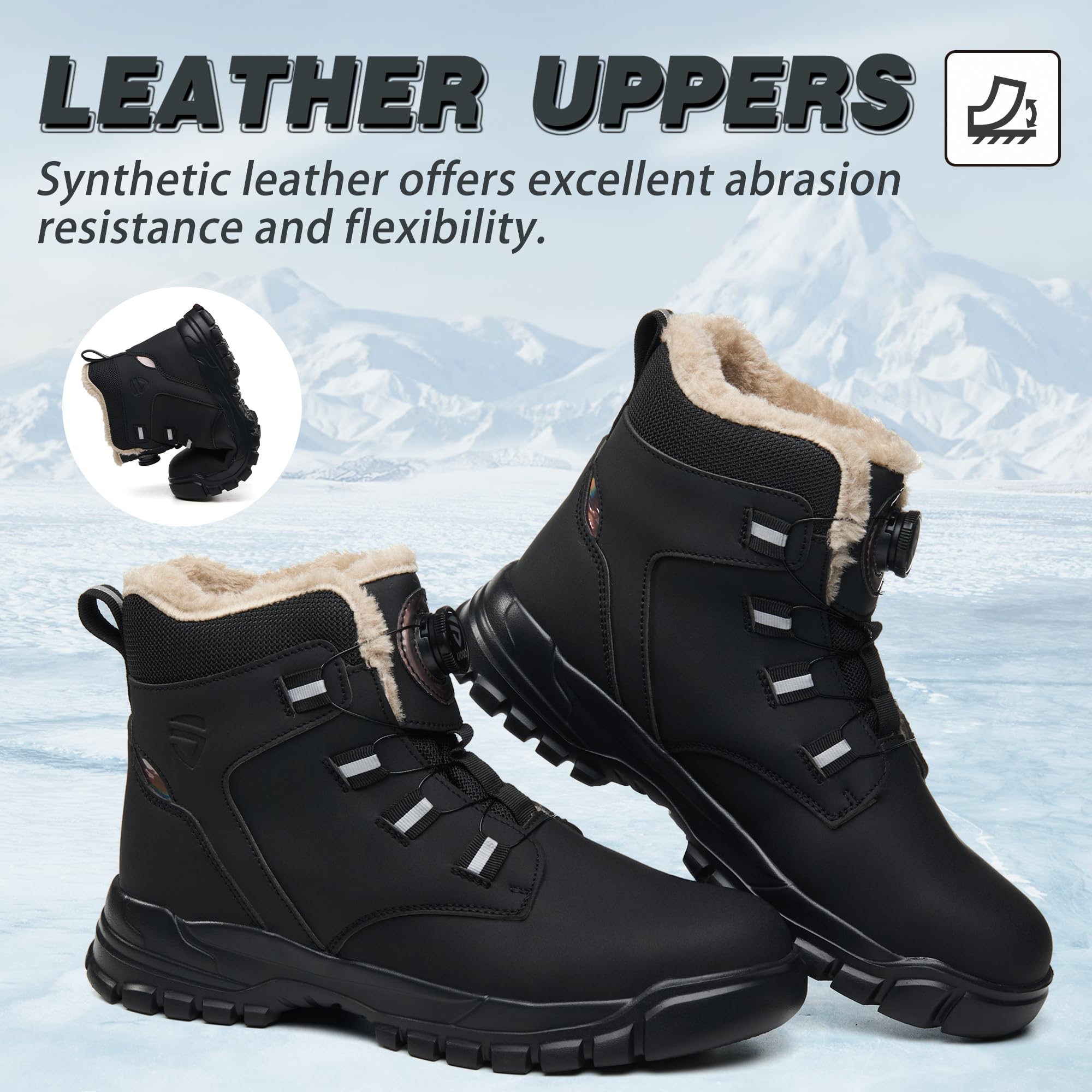 KOIFISH Arbeitsschuhe Herren Damen Winter Sicherheitsstiefel Warm Gefütterte Sicherheitsschuhe Leicht Komfort Stahlkappenschuhe mit Drehverschluss