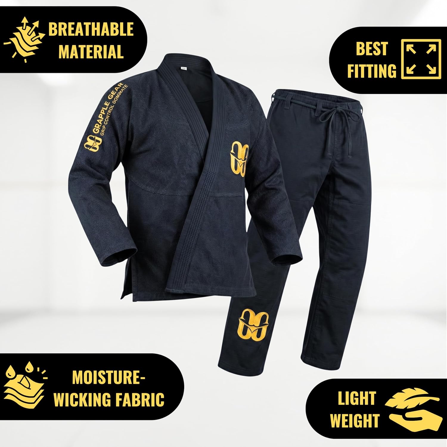 GRAPPLE GEAR BJJ Gi Kimono Brazilian Jiu Jitsu Women Uniform - 350 GSM Pre Shrunk Gi in White, Black & Blue Colors & 4 Sizes