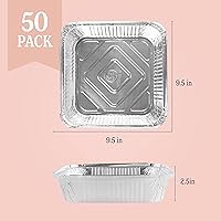 Vista 4 de PLASTICPRO Moldes de aluminio desechables de 9 x 9 x 2 pulgadas para hornear, utensilios de cocina perfectos para hornear pasteles, panes, brownies