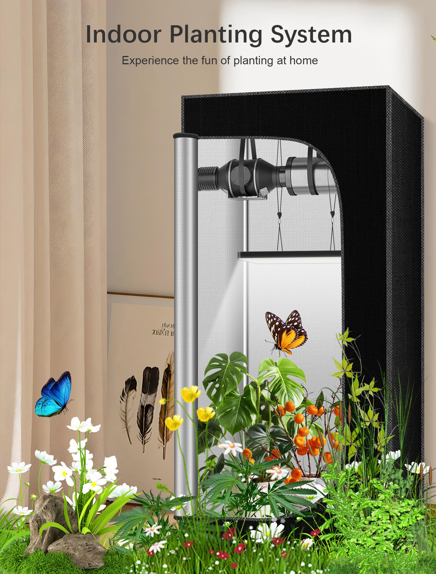 Set Completo de Tienda de Cultivo, Caja de Cultivo de 90 x 90 x 180 cm, Sistema de Tienda de Cultivo con luz LED de Crecimiento de 100 W, Ventilador automático de 4 Pulgadas y Filtro de carbón