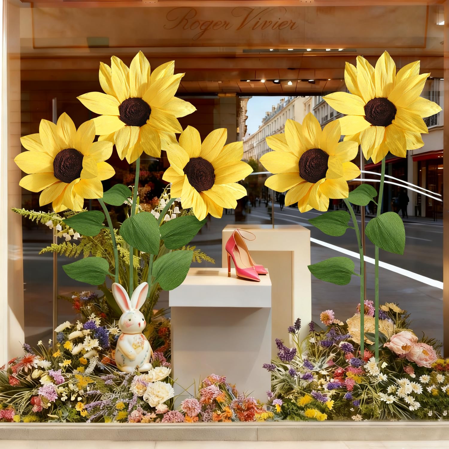 Mverse Lot de 3 tournesols géants en papier avec base en métal autonome pour toile de fond de mariage, accessoire de photomaton d'événement, décoration de fête d'anniversaire et présentoir de magasin