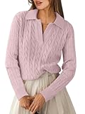 Womens Cable Knit Sweaters Long Sleeve V Neck Sweater Tops Casual Pullover Polo Shirts 2025 Fall Fashion Outfits