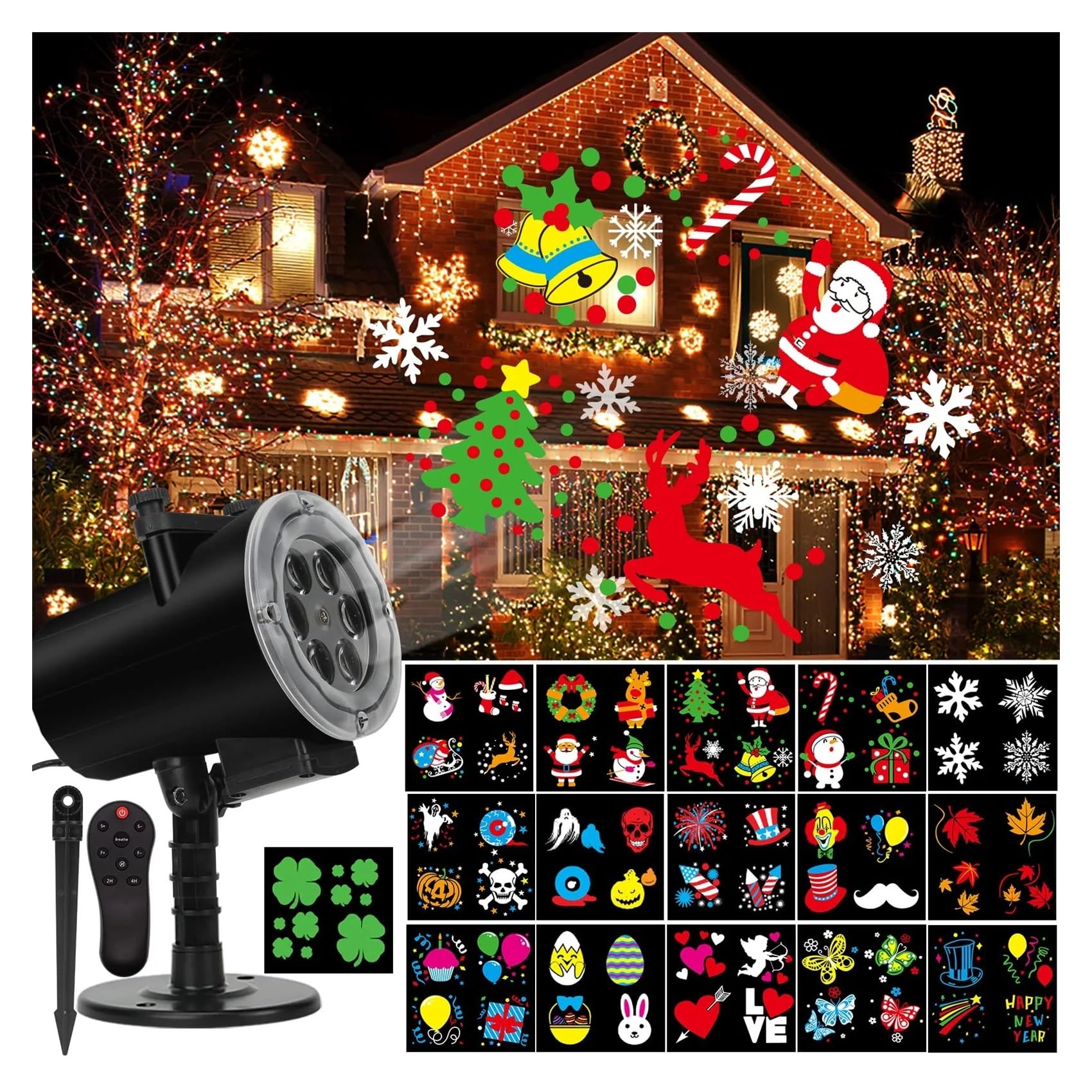 Proiettore di Luce, proiettore olografico di Halloween, proiettore di luci Natalizie di Halloween con 16 Modelli LED Impermeabile per Esterni e Interni, Luce Festiva per Decorazioni per Fest