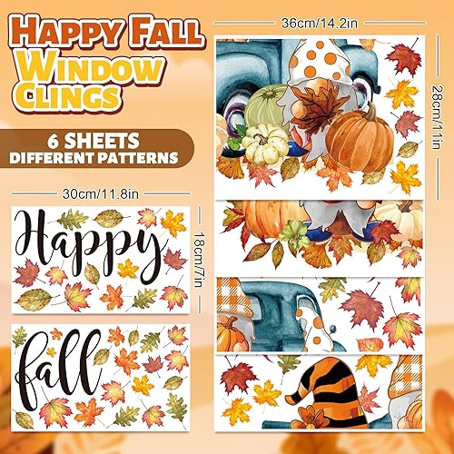 Miniatura 5 de Waline - Calcomanías grandes de otoño para ventana, calcomanías de acuarela de otoño, hojas de gnomo de otoño de doble cara, calcomanías de PVC para