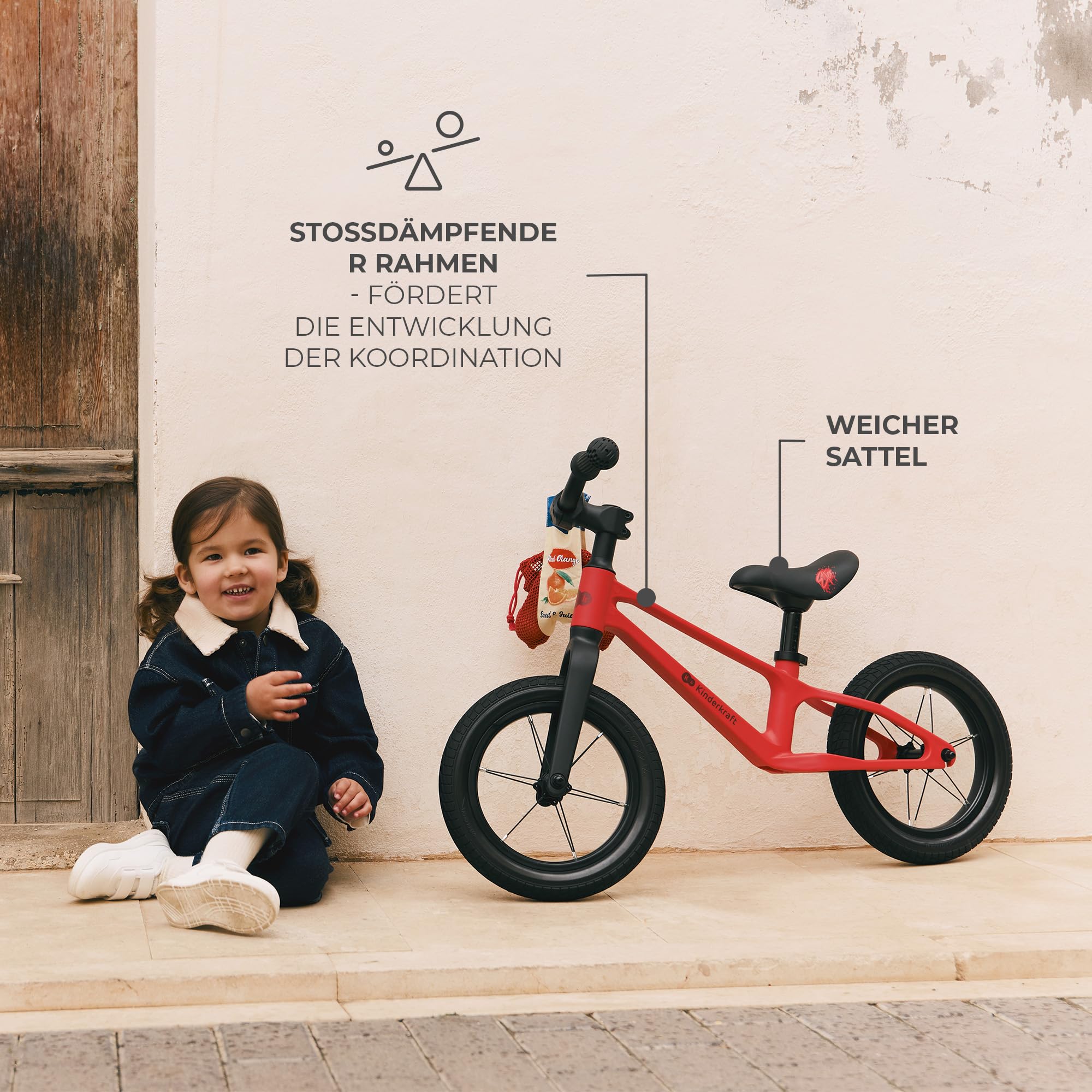 Kinderkraft ETER Laufrad bis 35 kg, Licht Lauflernrad, Kinder fahrader, 12 Zoll Räder, Nylonrahmen, Höhenverstellbar Sattel, Begrenzter Lenkeinschlag, Gummigriffe, sportliches Design