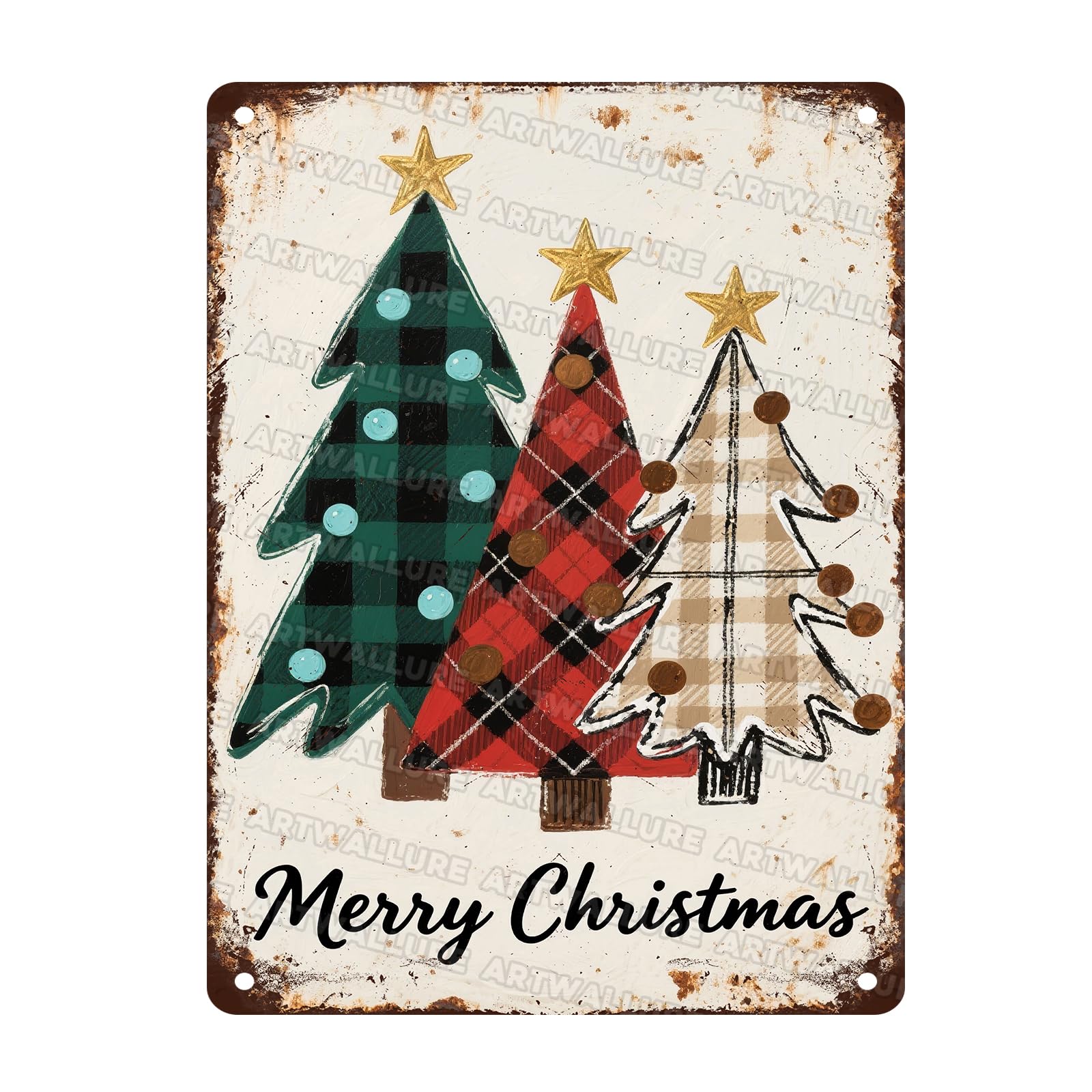 Retro Three Christmas Trees Metal Sign Winter Cafe Wall Art for Feature Walls and Festive Christmas 12x16inch