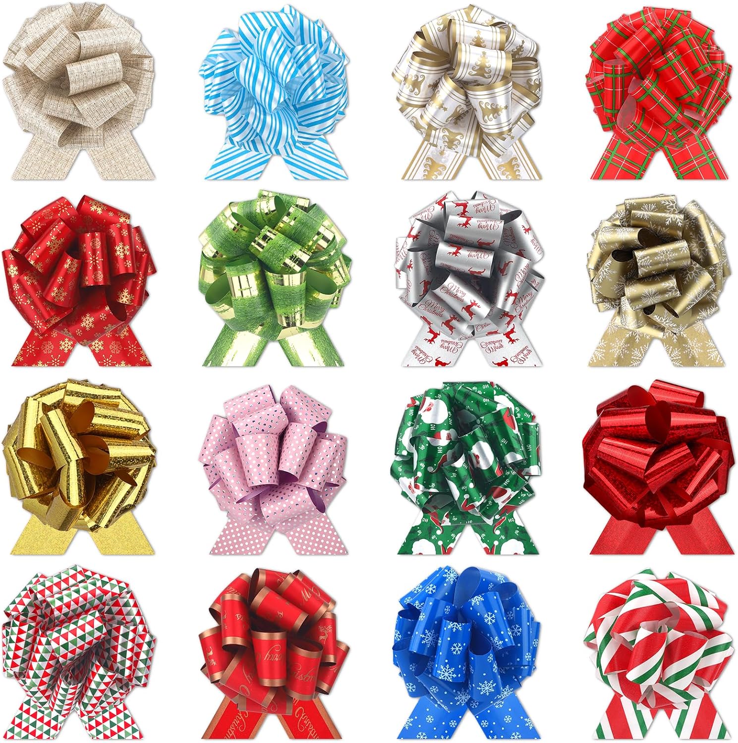 16 pcs Christmas Pull Bow for Baskets Xmas Gift Wrapping Warp Ribbon Bows for Gift Box Bag Present Flowers Christmas Tree Ornament Wine Bottles Holiday Decor (Mixed Colors-E, 6 Inch) - Image 5