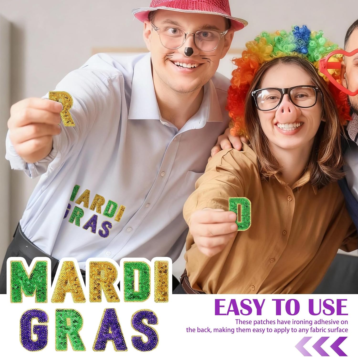 Lyrow 27 Pcs Sequin Mardi Gras Letter Iron on Patches Carnival Theme Patch Retro Iron on Patches for Carnival Holiday Jeans Jackets Clothes Backpack Cap DIY Crafts Making - Image 6