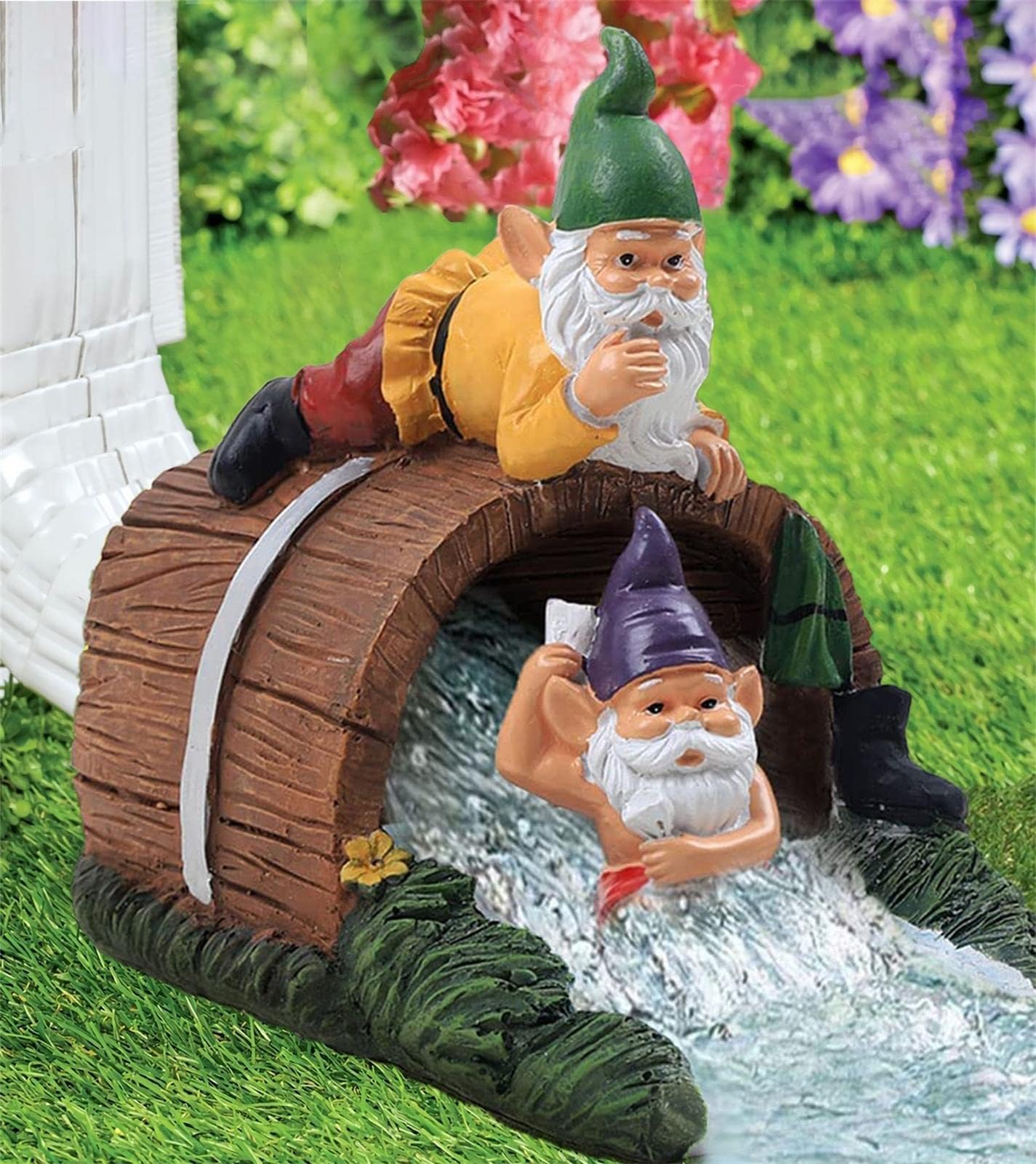 Gojoquanzhou Garden Elf Gutter Extensions Outdoor Lawn Rain Gutter Diverter, Gnomes Gutter Guardian Downspout Statue，3" × 4" Downspout Extender Outdoor Garden Decorative