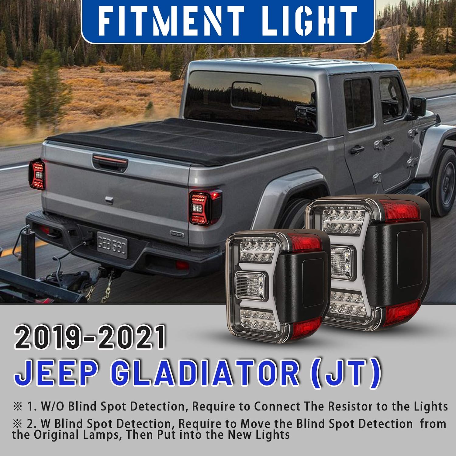 LED Tail Light Assembly for 2019 2020 2021 Jeep Gladiator JT Sequential Turn Signal Tail Lights Replacement for Jeep Pickup Glossy Black Clear Lens 1 Pair Rear Brake Tail Lamps