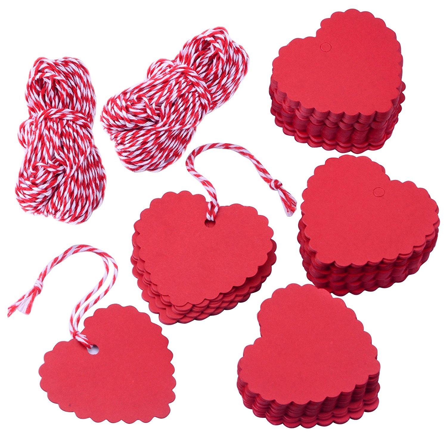 Aka Heart-Red Aka® 100Pcs Christmas Kraft Paper Gift Tags Price Wedding Scallop Label Blank Luggage (Heart-Red)