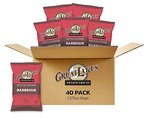 Great Lakes Potato Chip Co. Barbacoa Hervidor de patatas fritas cocidas, caja individual tamaño aperitivo (paquete de 40, bolsas de 1.375 onzas)