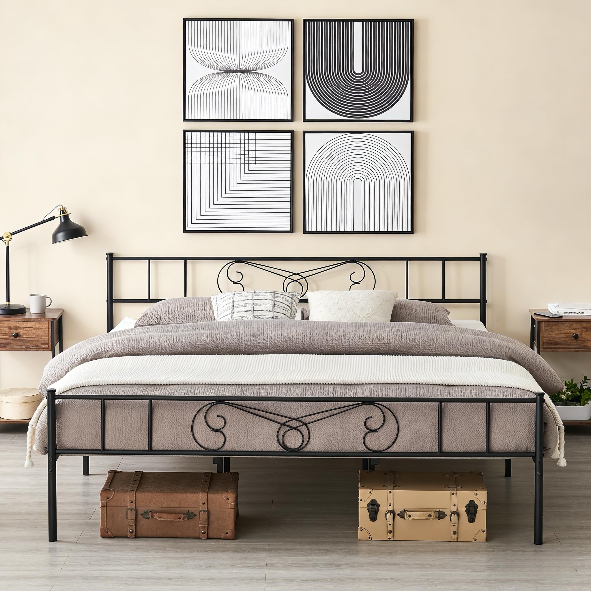 GAOMON King Size Metal Bed Frame Platform Bed Mattress Foundation with Headboard Footboard Under Bed Storage Heavy Duty