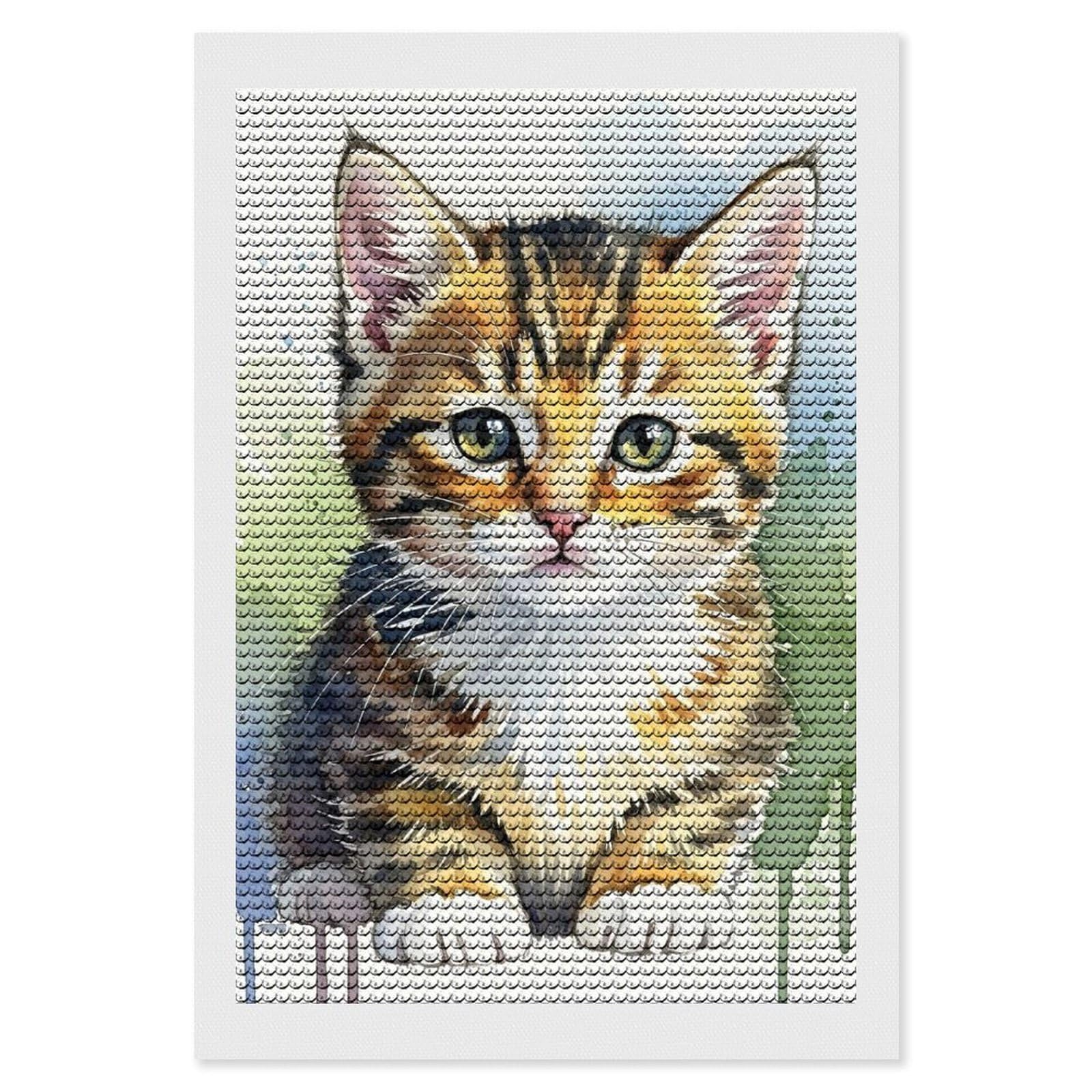 Junmoney Watercolor Kitten Portrait Round Drill Diamond Painting 8"x12", for Adults, Creative Leisure Activity, Office Decor, Holiday Gift Idea