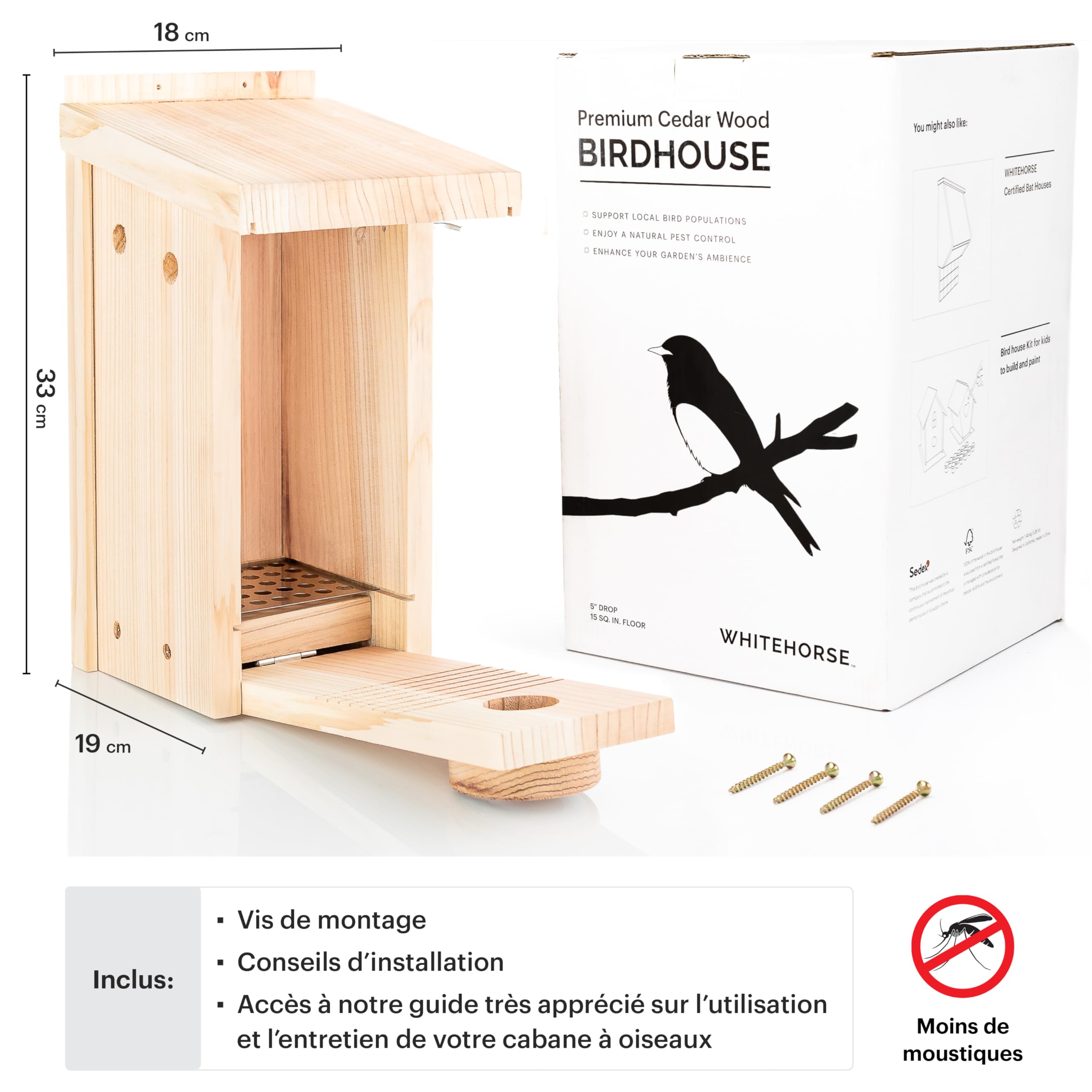 WHITEHORSE Nichoir Maison d'oiseaux Qualité Certification Observation Espèces européennes