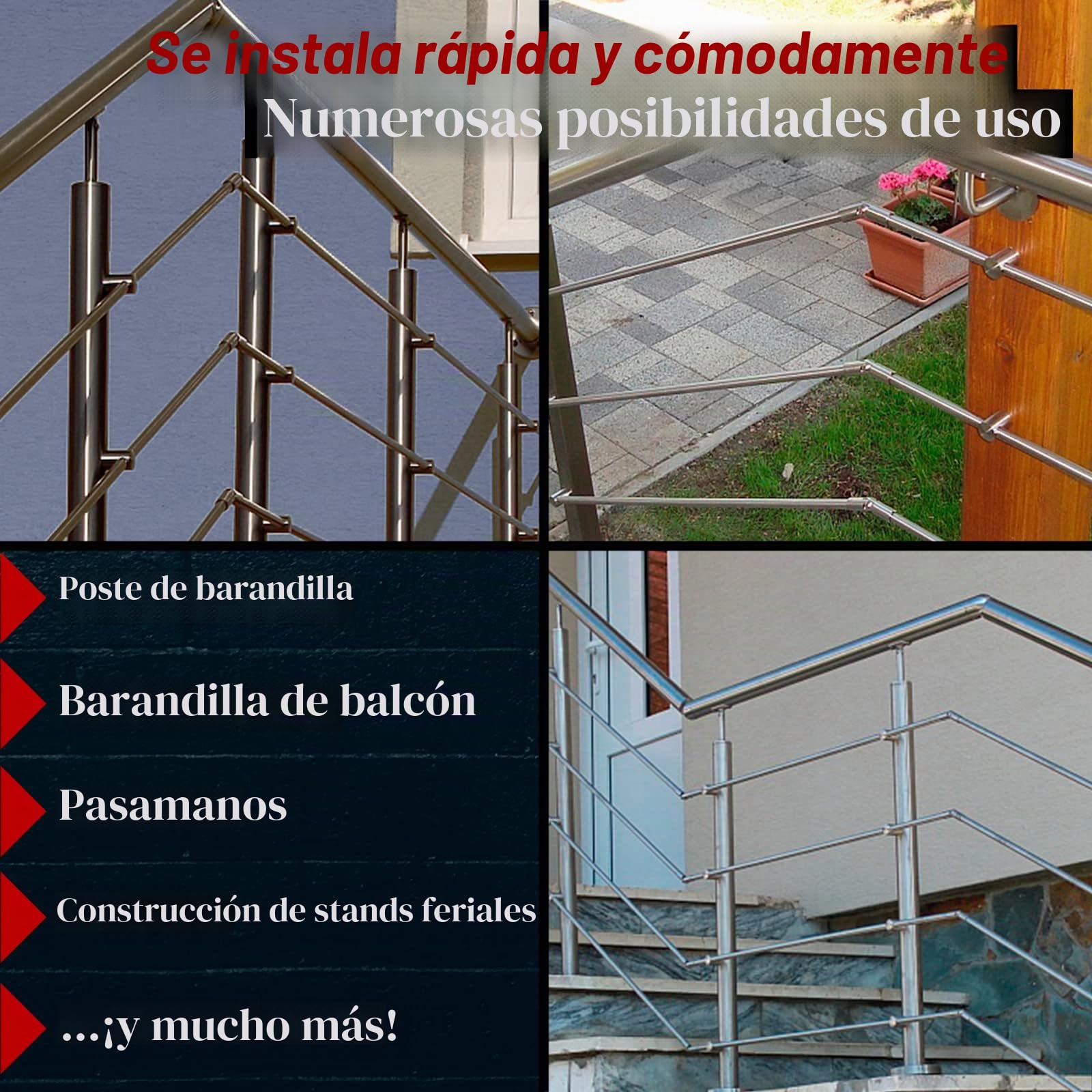 PRIOstahl - Conector flexible con barra de llenado articulada (4 conectores ajustables de 10 mm, acero inoxidable V2A, para barra, barra redonda, barandilla de escalera, construcción de barandilla