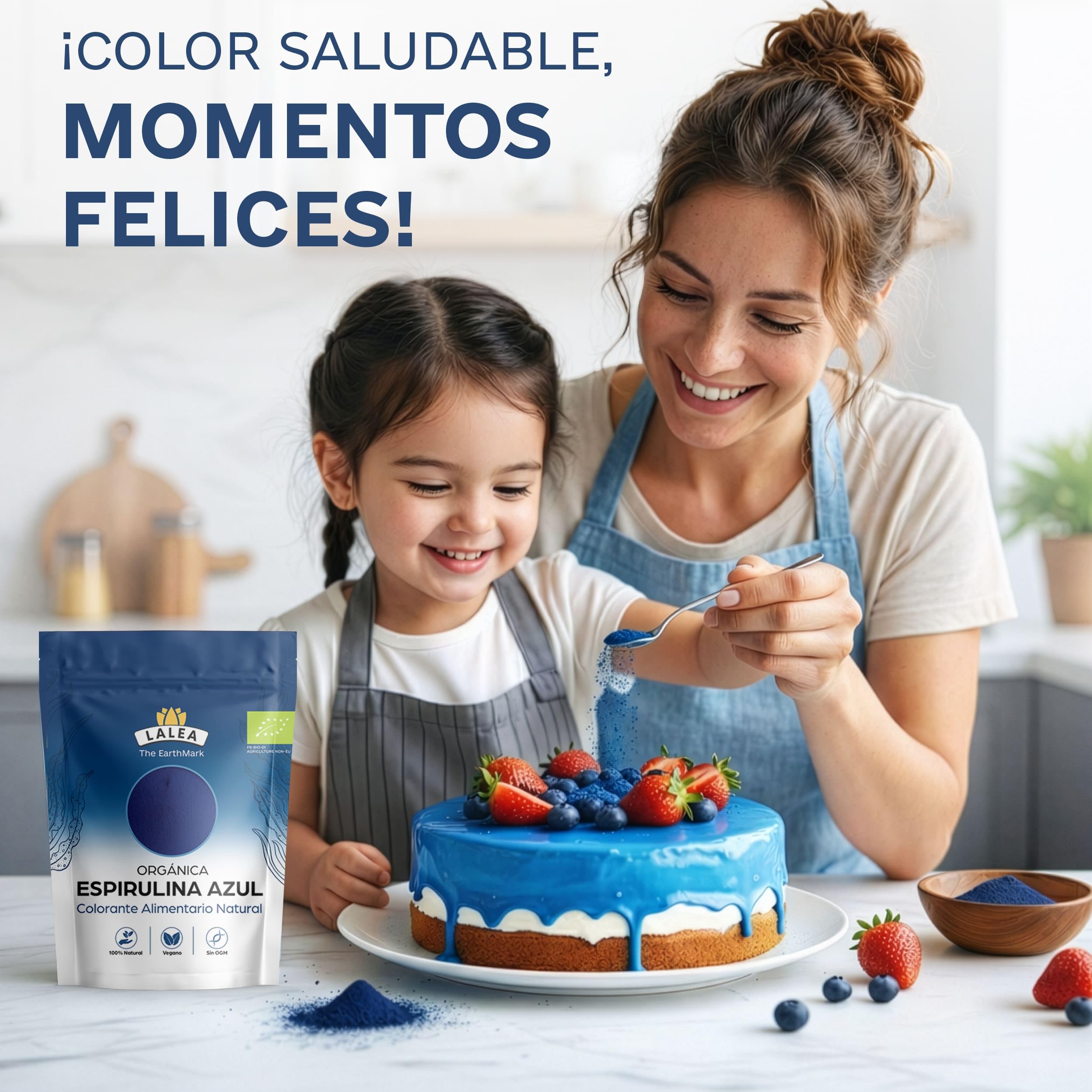 LALEA Espirulina Azul Ecológica en Polvo 55g – Spirulina Azul – Blue Spirulina Powder (Ficocianina) – Vegan Colorante Alimentario Natural (E18) – Para Smoothies, Bebidas, Postres, Repostería