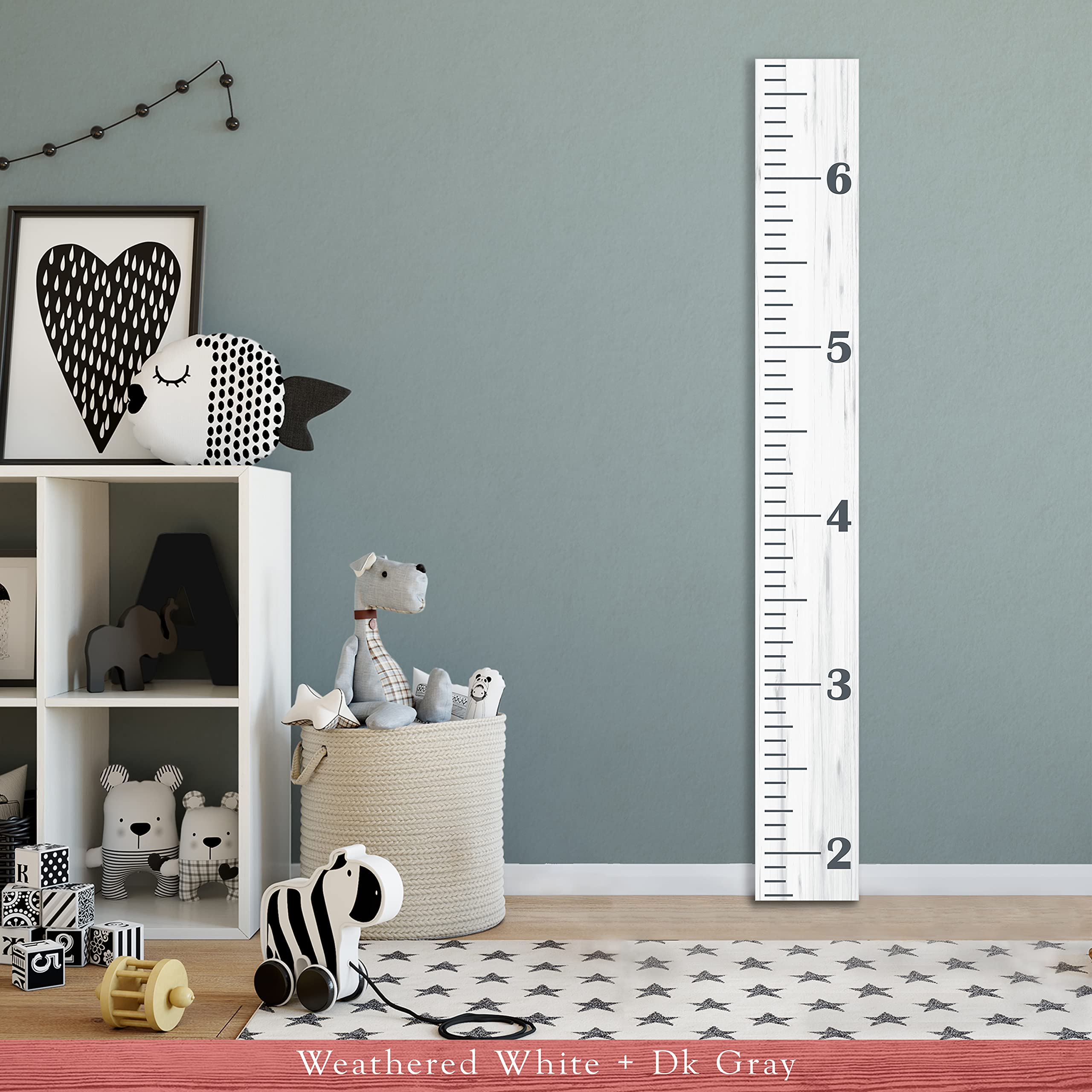 Back40Life Wooden Kids Growth Chart Ruler for Boys and Girls (The Establishment) - Weathered White