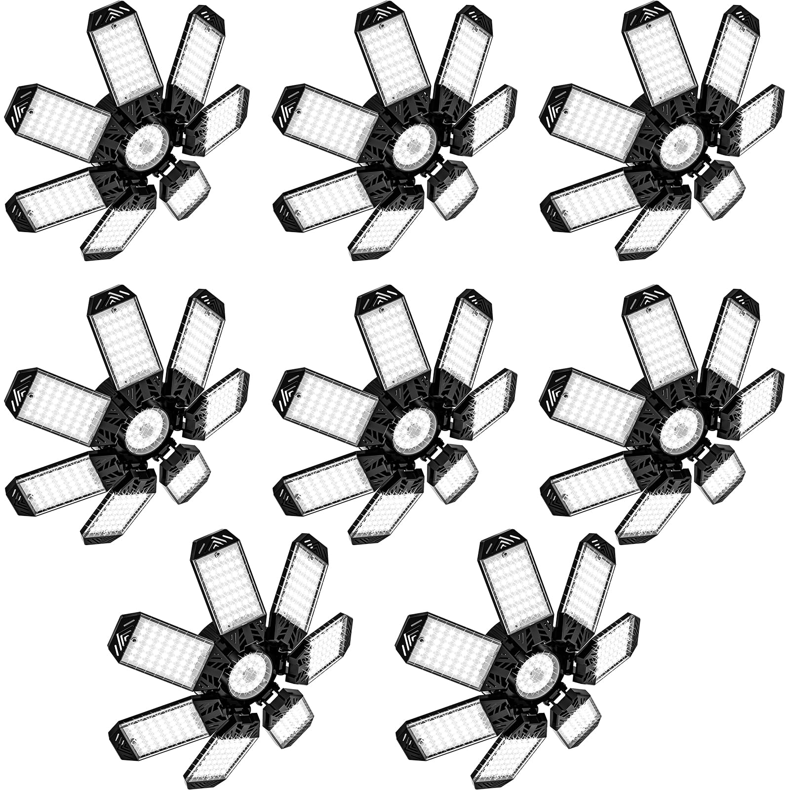 8 Pack LED Garage Light 210W LED Shop Lights Garage Lights with 7 Deformable Panels,21000LM 6500k Super Bright Garage Ceiling Lights LED Screw in E26/E27 Bulb Socket for Garage Workshop Warehouse