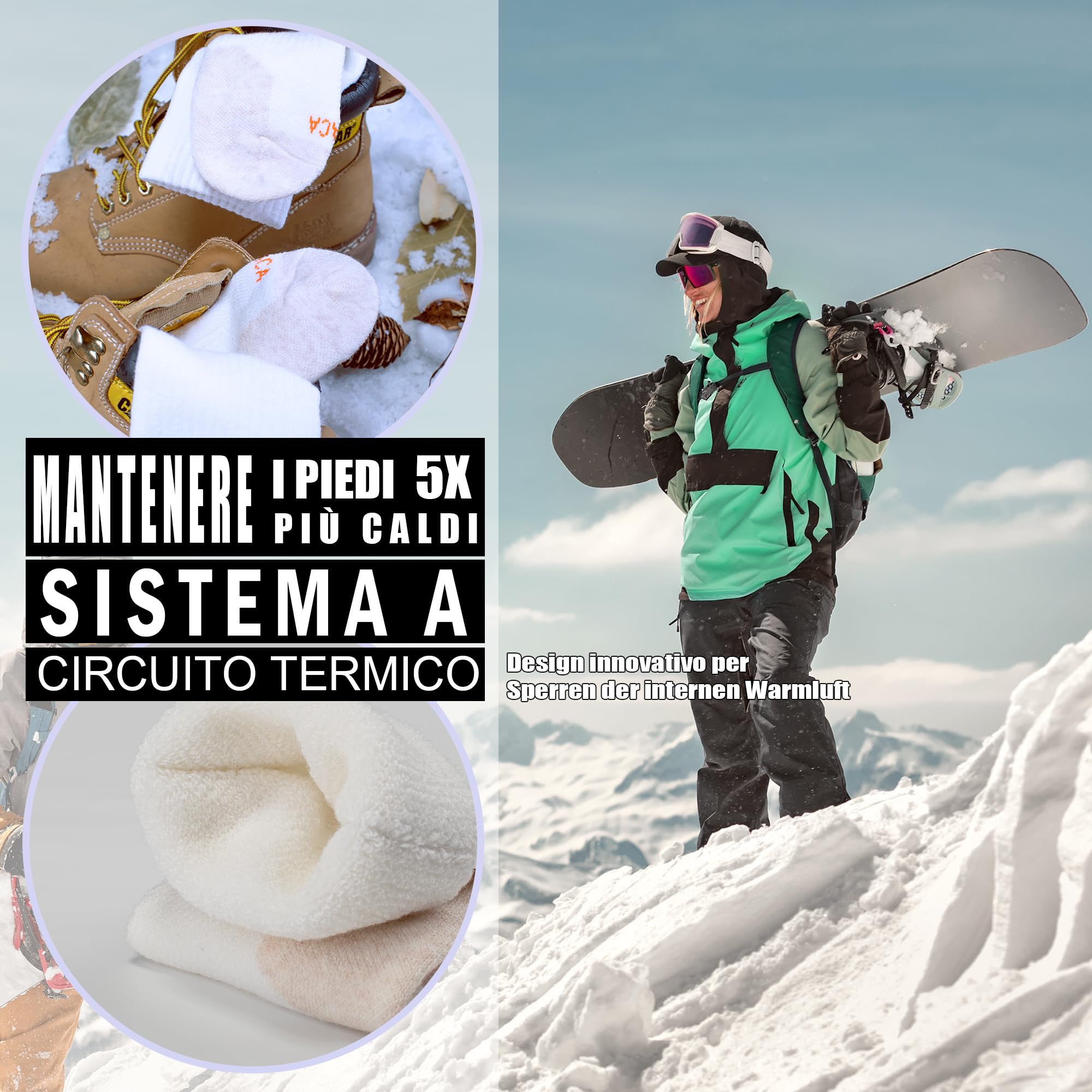 ineepor Calze da Sci 2 Paia Lana di Alpaca Termiche Donna Uomo Calzini Caldi Termici Invernali Calze Calde Pesanti 35-51