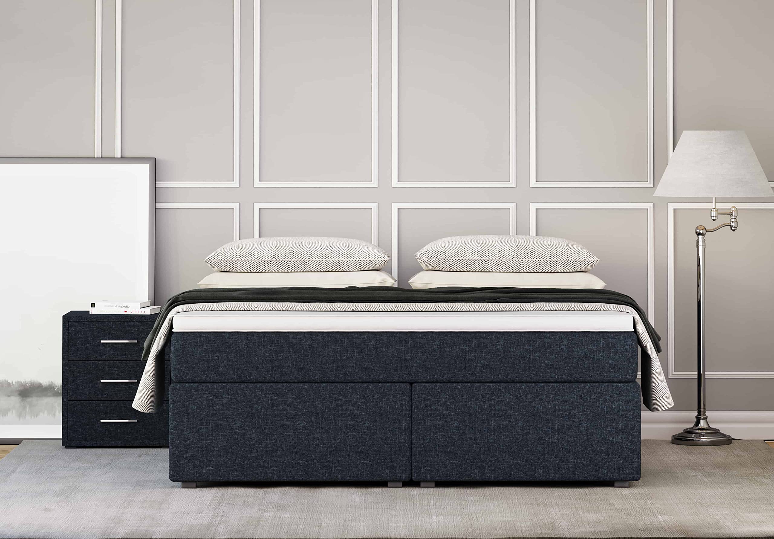 Betten Jumbo Headless King Boxspringbett | Blau | 200x200 | Härtegrad weich | inkl. Visco-Topper